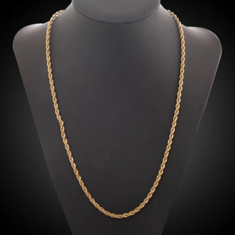 Noble 45-60cm 18K Gold 4mm Rope Chain Necklace for Women Man Fashion Wedding Charm Jewelry 18-24Inch