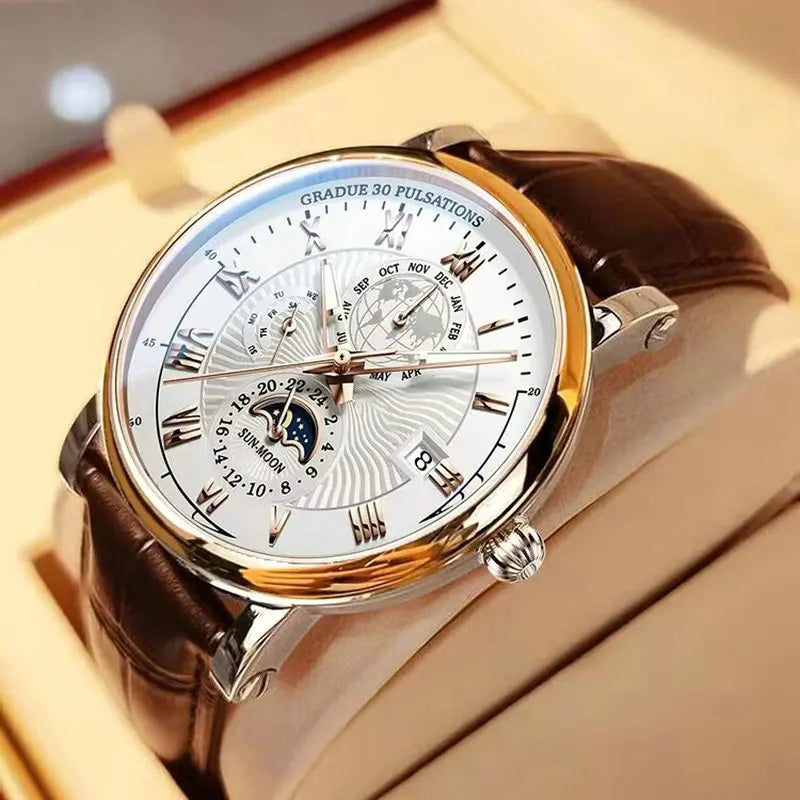 Men's Wristwatch Waterproof Luminous Leather Date Quartz Watches