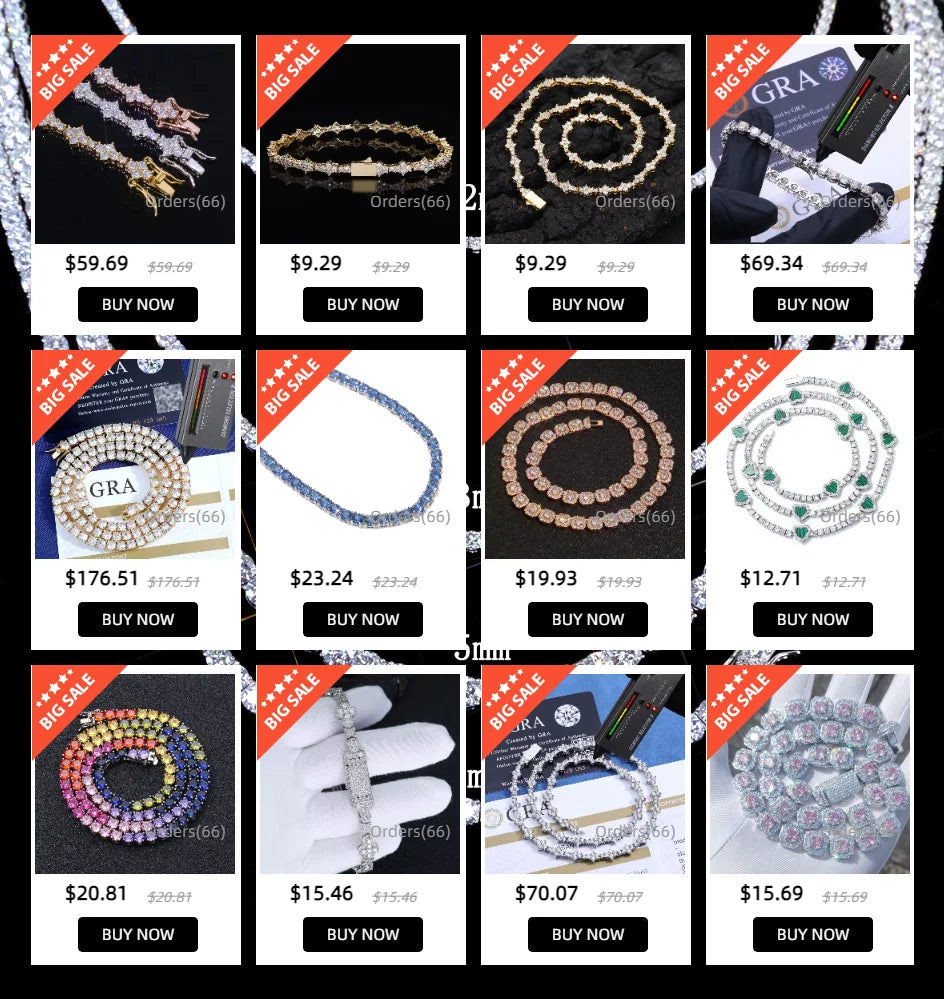 Tennis Chain Necklace for Men Women Iced Out Bling Prong-Setting 925 Sterling Silver Real Moissanite Fashion Jewelry