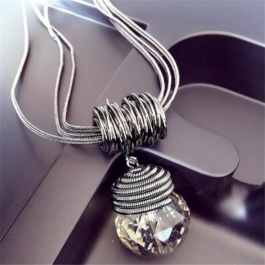 Long Necklace Crystal Women Statement Necklace Jewelry 2024 Fashion Black Chain Drops Maxi Necklaces Pendants Kolye Collier