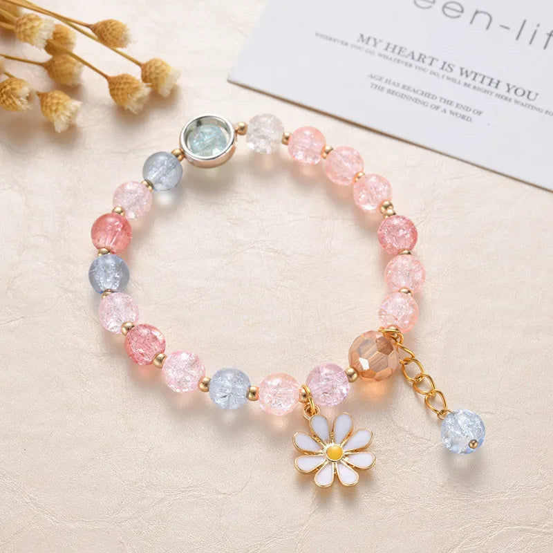Sweet Vintage Pearl Lily Tulip Flower Bracelet for Women Fashion Cute Tassel Peach Pendant Bracelets Aesthetic Jewelry