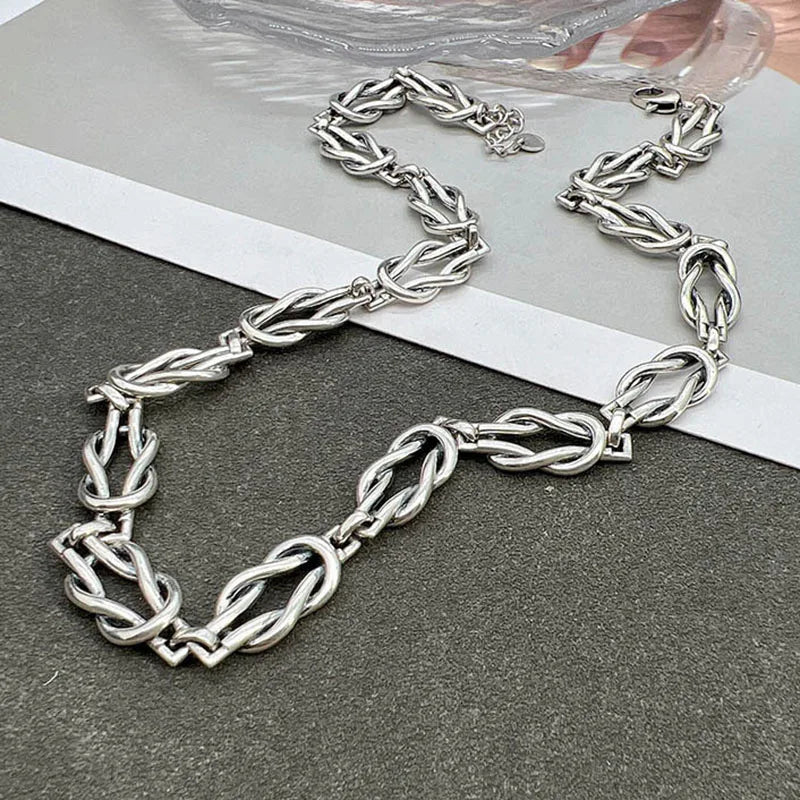 Minimalist Vintage Handmade Thick Chain Necklace Jewelry for Women Fashion Creative Knotted Twist Geometric Party Accessories