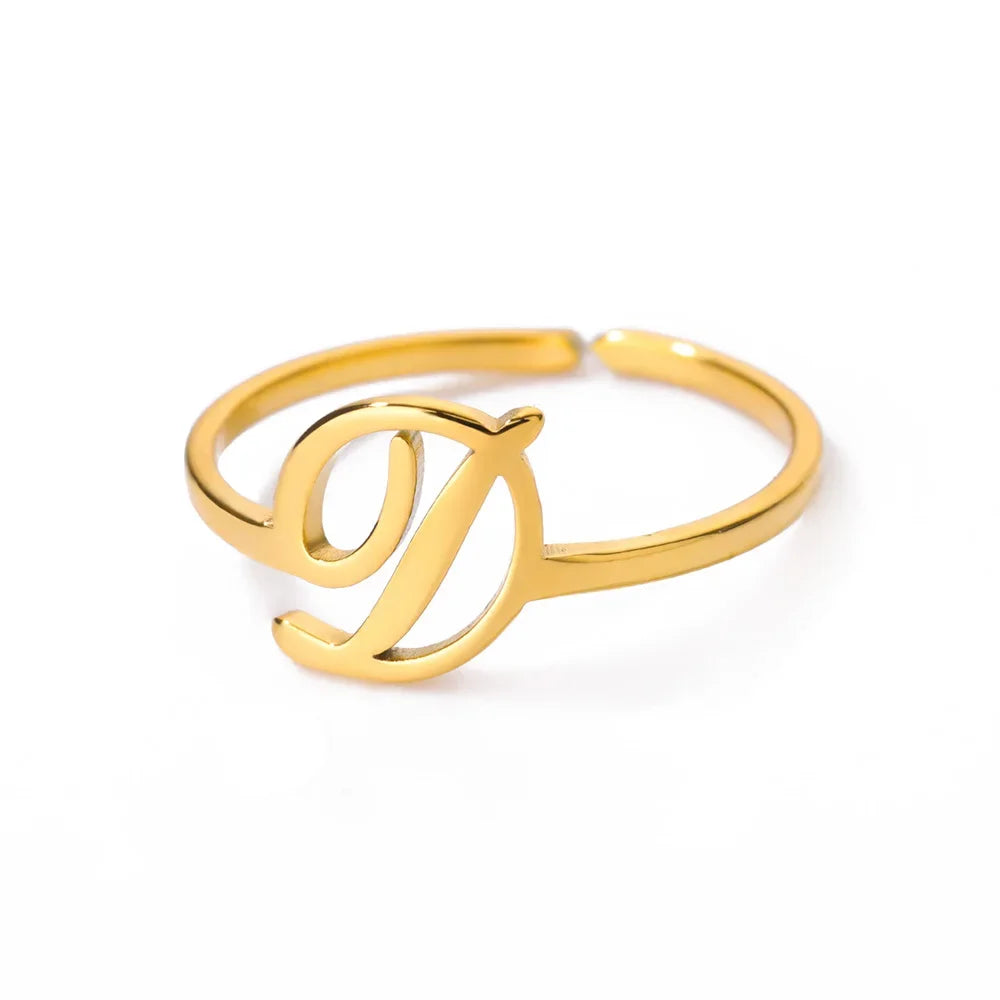 Ring with women's letters adjustable ring with golden stainless steel letters