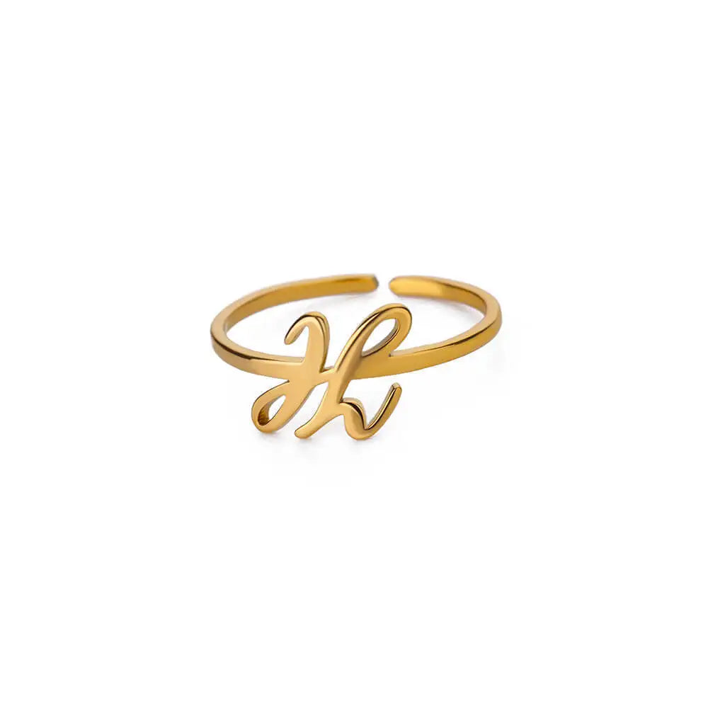 Ring with women's letters adjustable ring with golden stainless steel letters