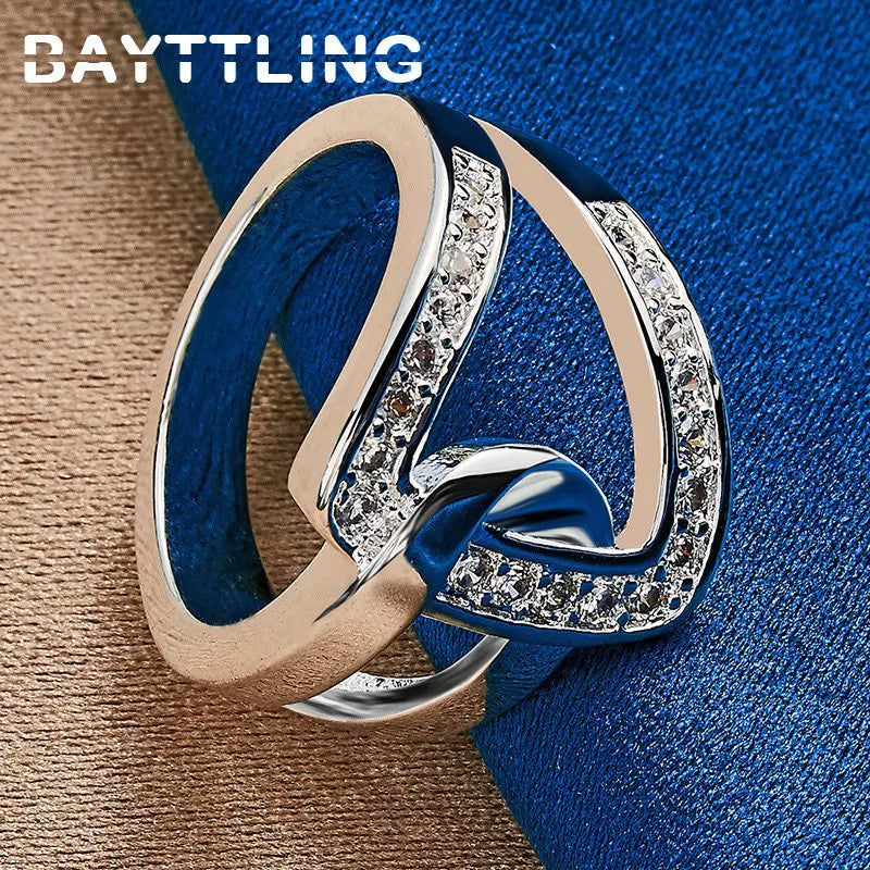 Beautiful 925 Sterling Silver Ring 7/8/9/10# Simple Intertwined Zircon Ring