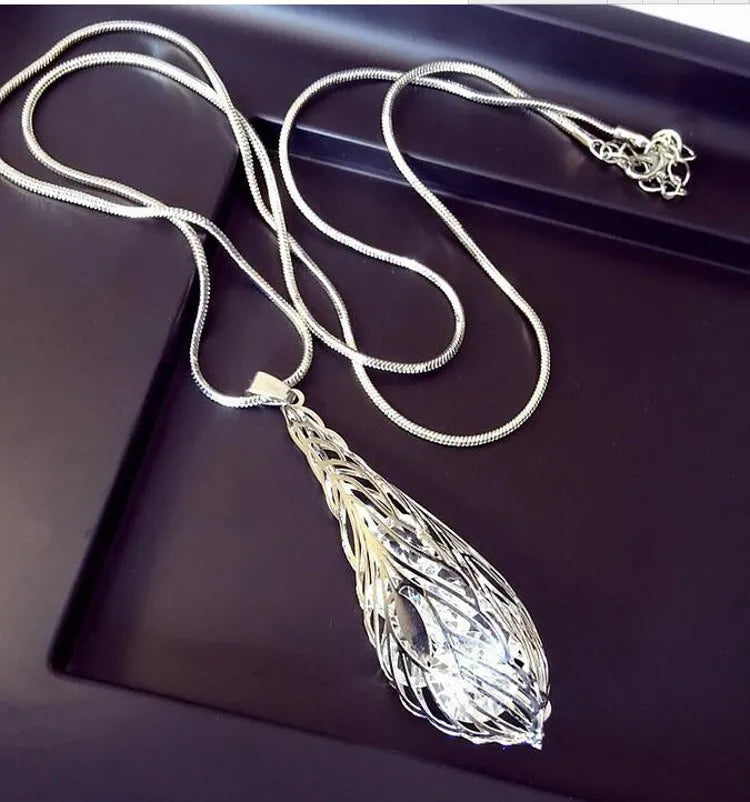 Long Necklace Crystal Women Statement Necklace Jewelry 2024 Fashion Black Chain Drops Maxi Necklaces Pendants Kolye Collier