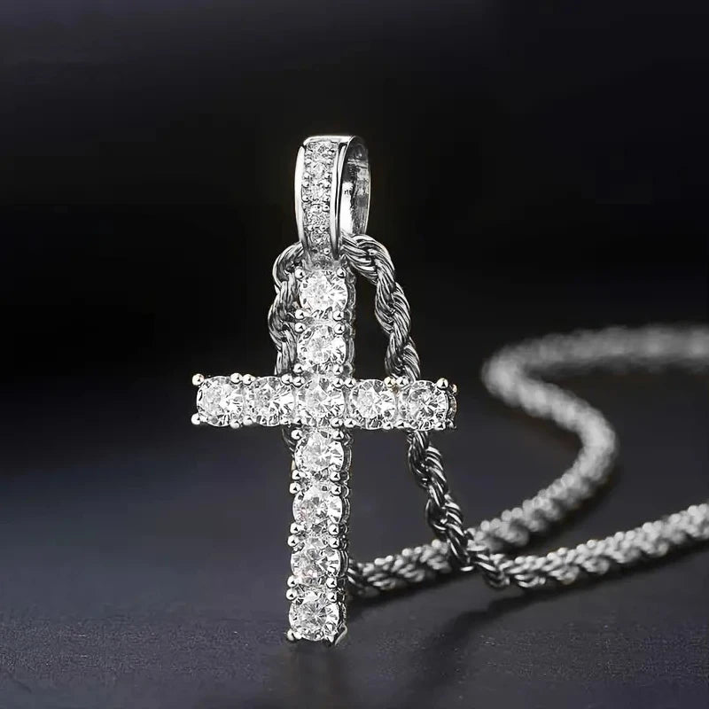 Huitan 60Cm Twisted Chain Long Necklace for Women/Men Fashion Luxury Cubic Zirconia Cross Pendant Necklace Love Accessories