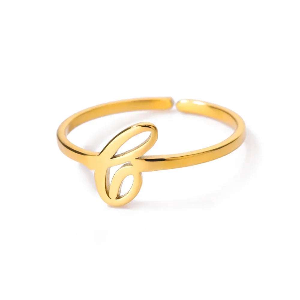 Ring with women's letters adjustable ring with golden stainless steel letters