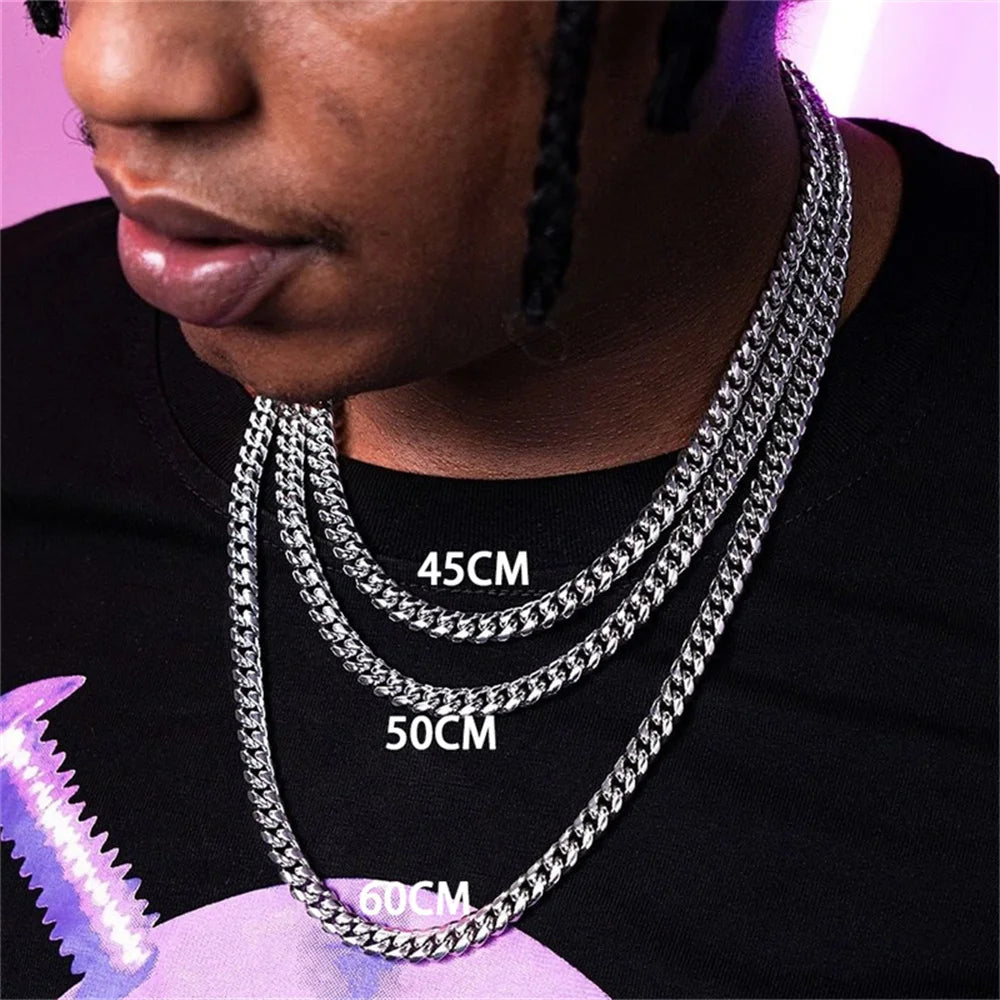 Hip Hop Cuban Chain Necklace Rock Stainless Steel Basic Chain Men Necklace Simple Necklace