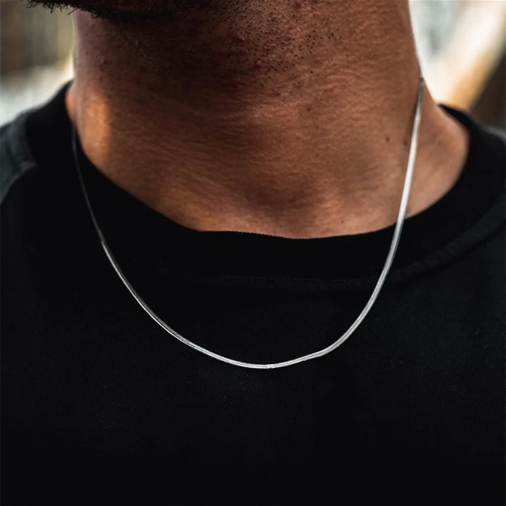 Hip Hop Snake Chain Necklace for Men New Fashion Stainless Steel Silver Color Necklace