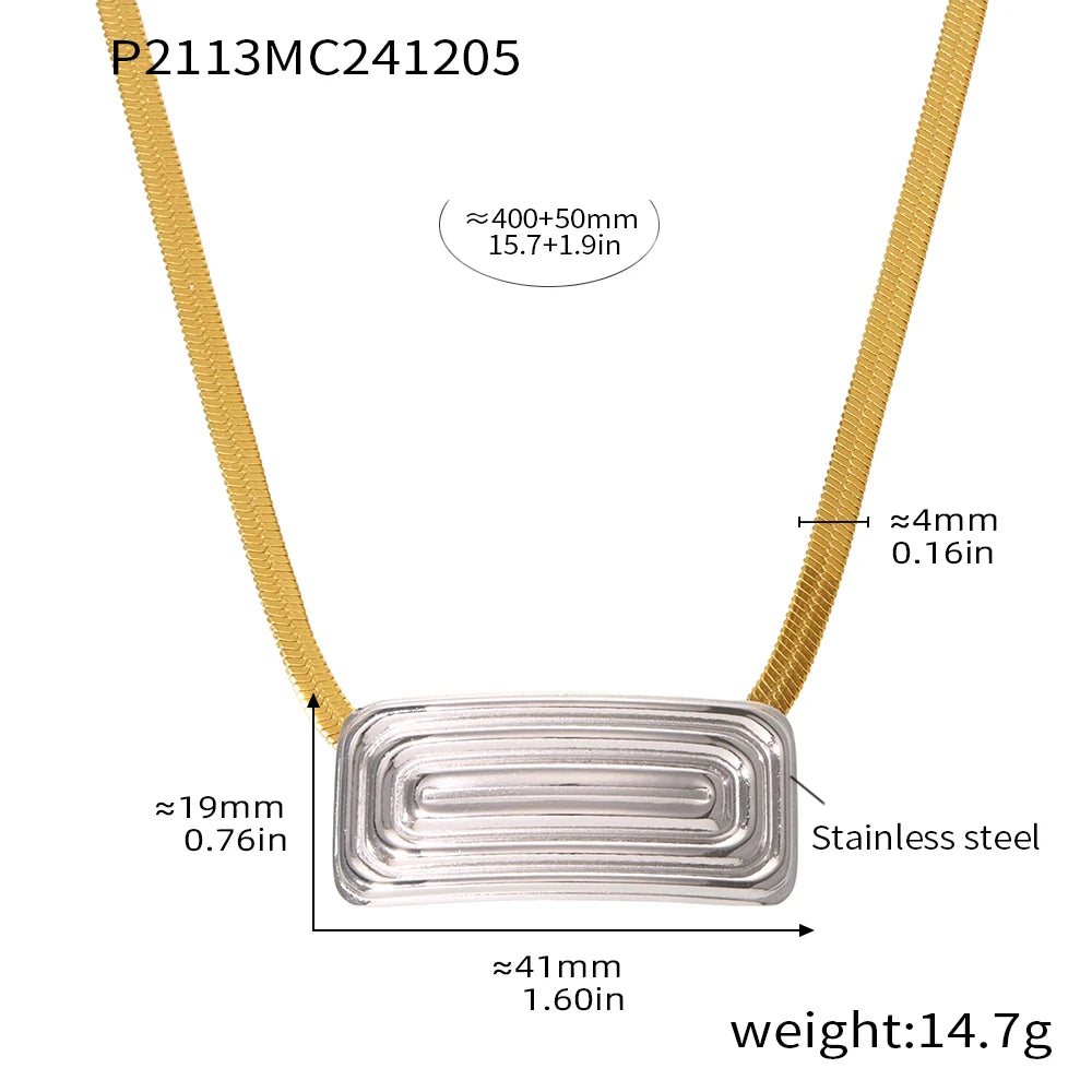 Chic Shiny Necklace For Women Gold Plated Square Pendant Luxury Waterproof Elegant Snake Chain