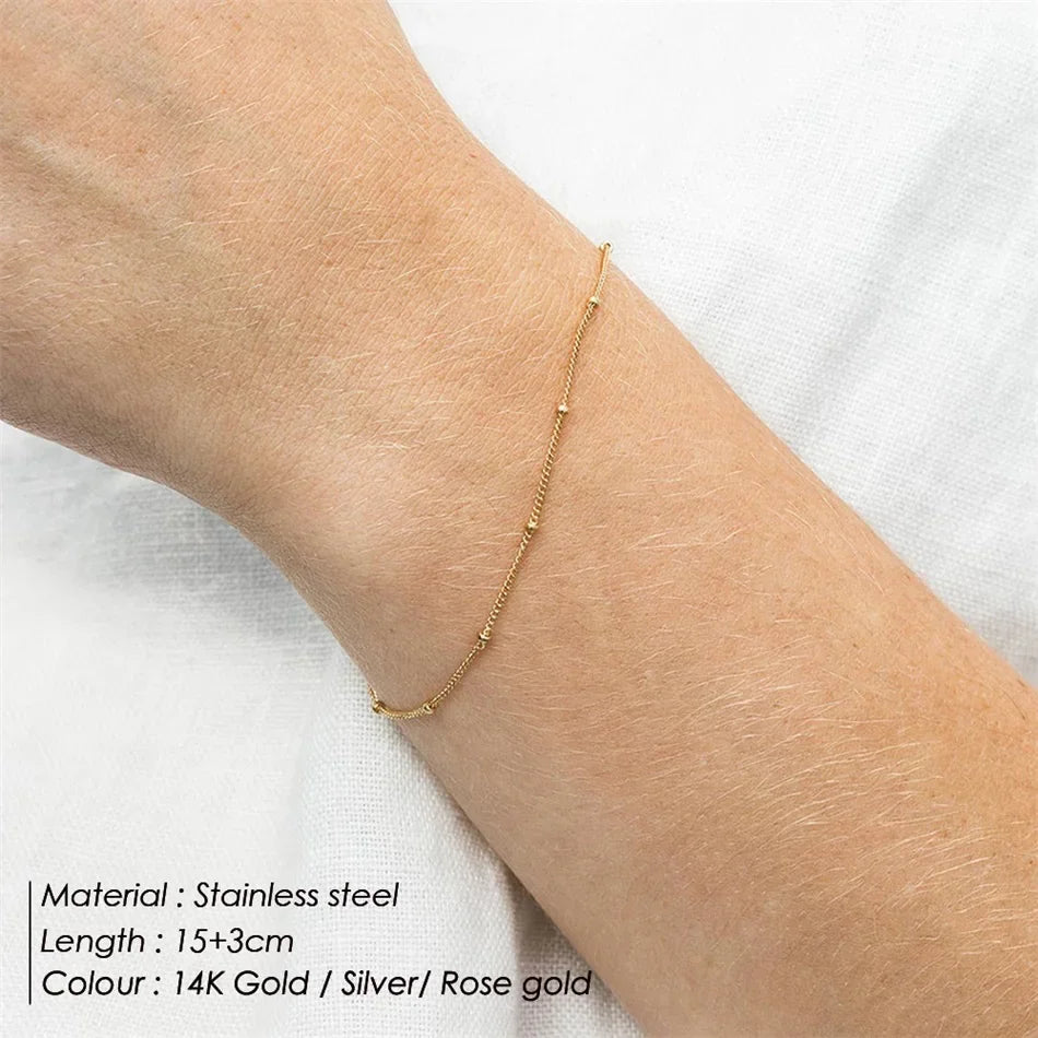 Bracelets on hand Simple Beads Ball Chain Multi-Layered Bracelet Jewelry Thin Link chain Women Stainless Steel Chain Jewelry2pcs