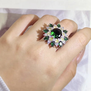Fresh Green Original Luxury Gemstone Flower Engagement Rings