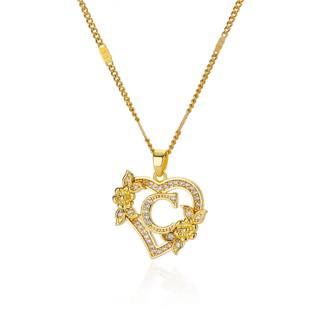 Heart Lover Gold Color Letter Chain Necklace Jewelry A-Z