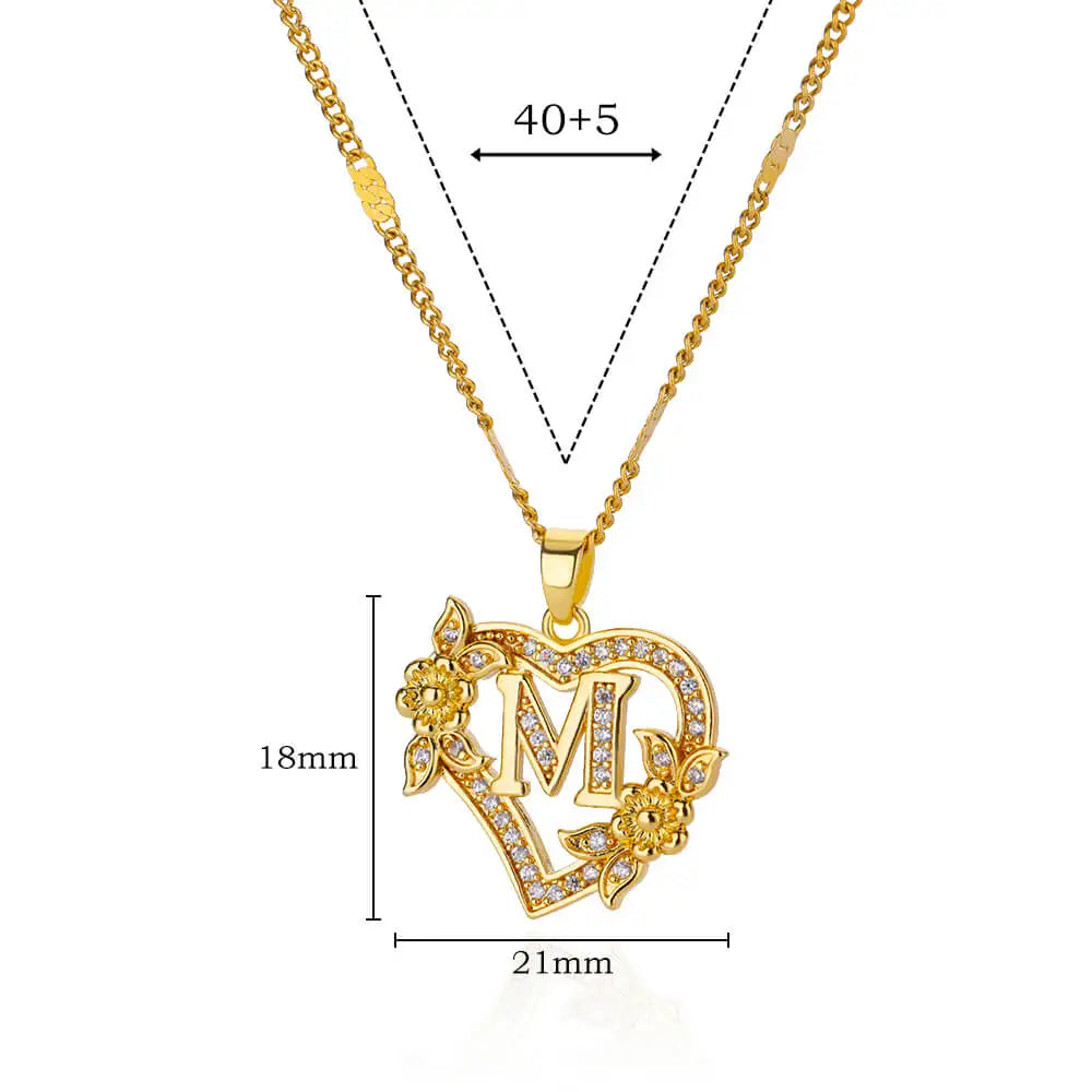 Heart Lover Gold Color Letter Chain Necklace Jewelry A-Z