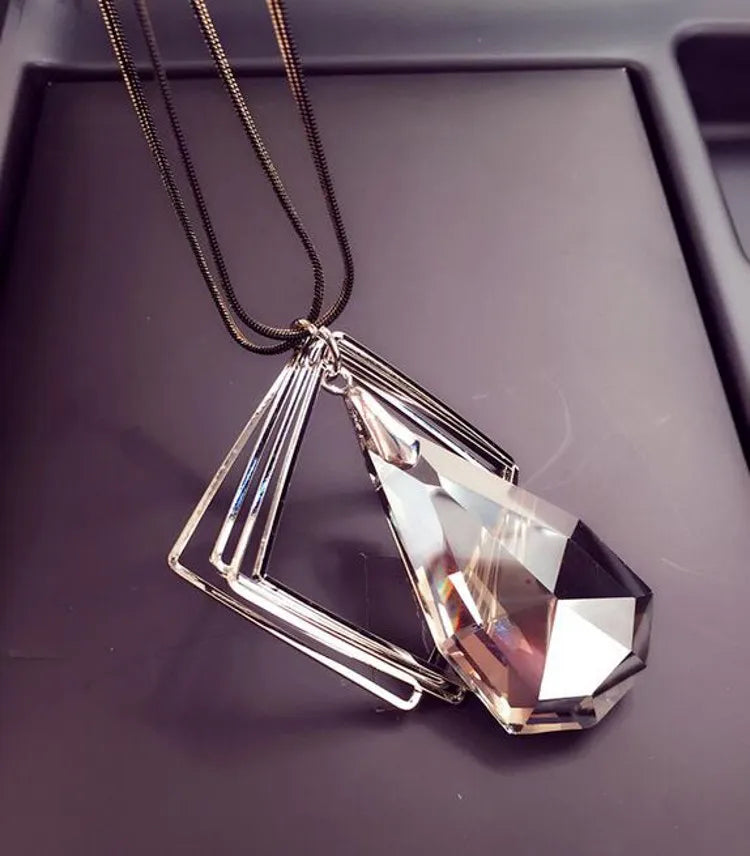 Long Necklace Crystal Women Statement Necklace Jewelry 2024 Fashion Black Chain Drops Maxi Necklaces Pendants Kolye Collier