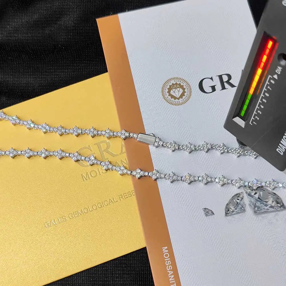 Tennis Chain Necklace for Men Women Iced Out Bling Prong-Setting 925 Sterling Silver Real Moissanite Fashion Jewelry