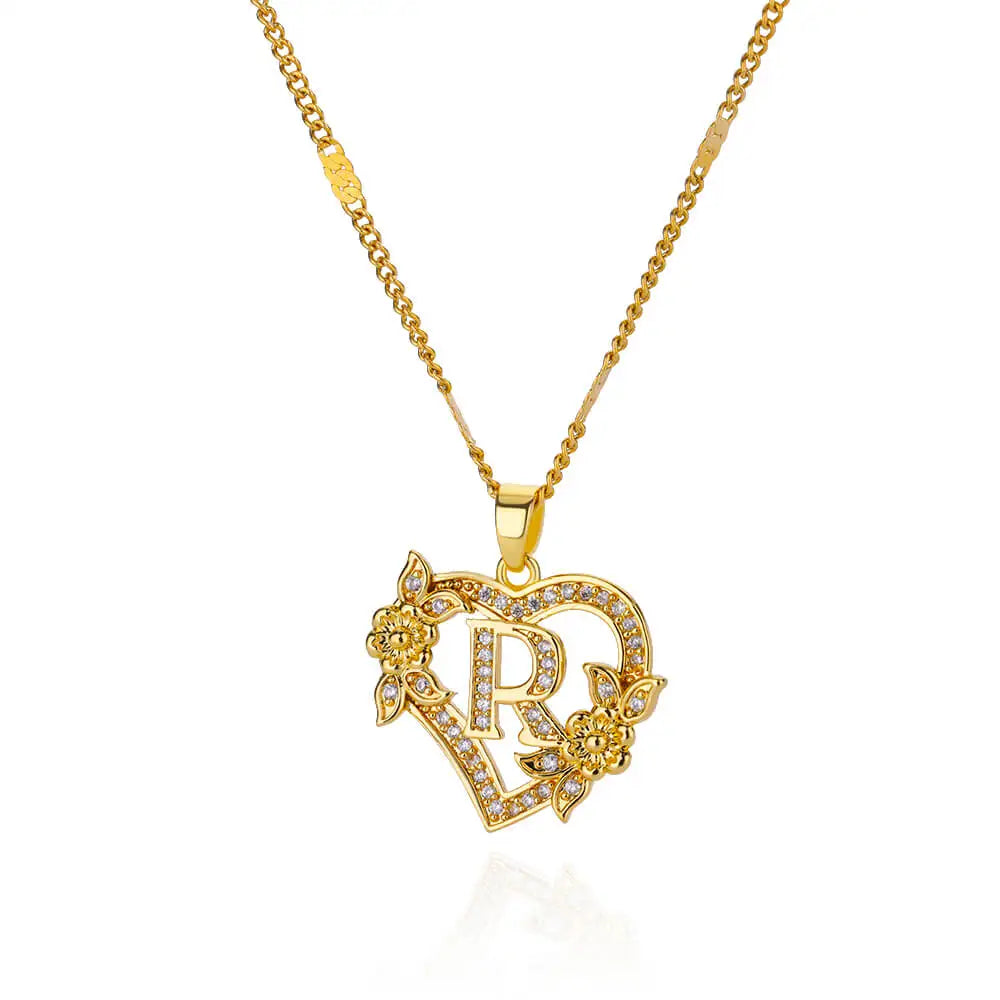Heart Lover Gold Color Letter Chain Necklace Jewelry A-Z