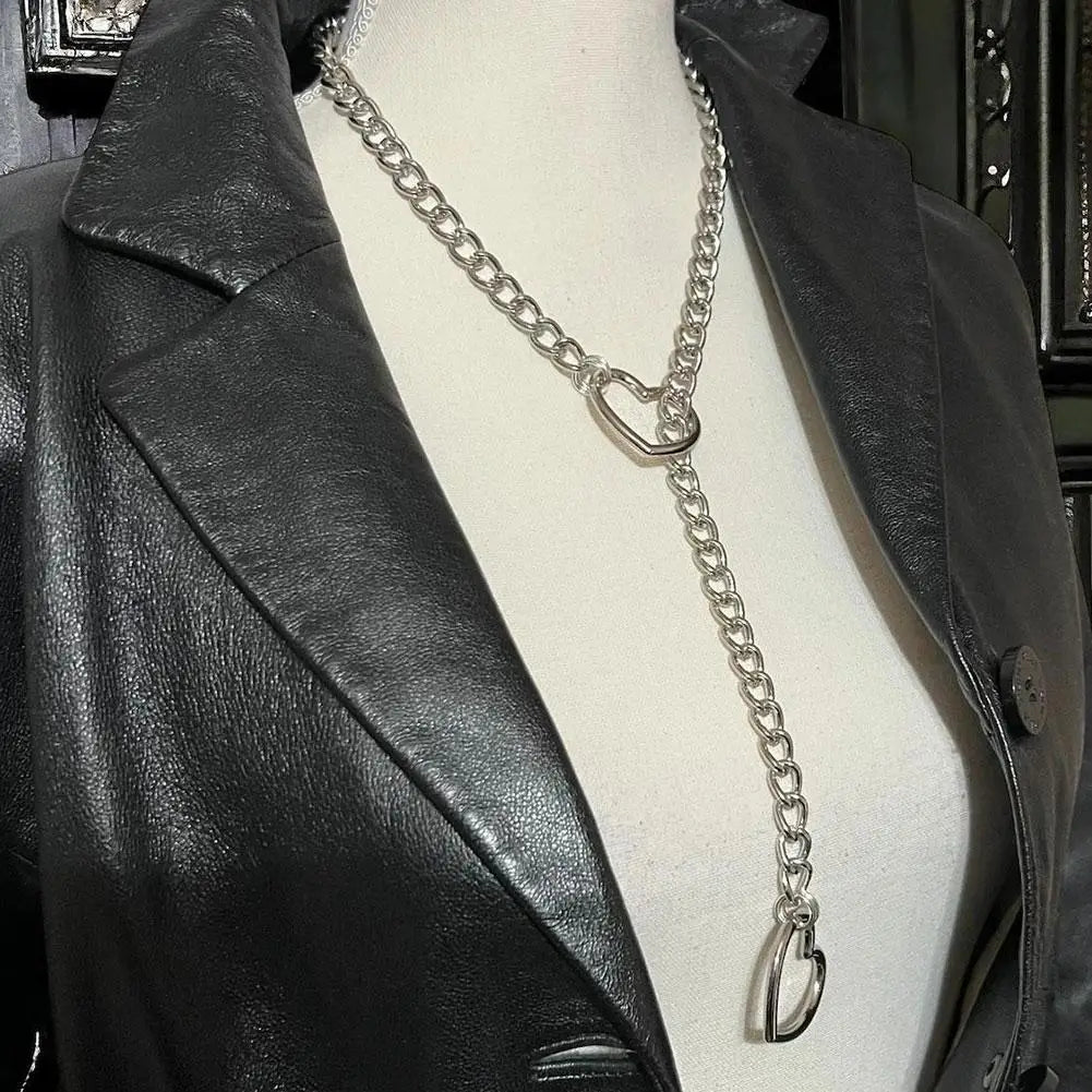 Heart Slip Chain Necklace For Women Girls Trendy Gothic Rock Cuban Necklace Slip Chain Choker Adjustable Long Y-Necklace