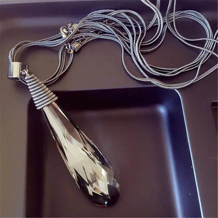 Long Necklace Crystal Women Statement Necklace Jewelry 2024 Fashion Black Chain Drops Maxi Necklaces Pendants Kolye Collier