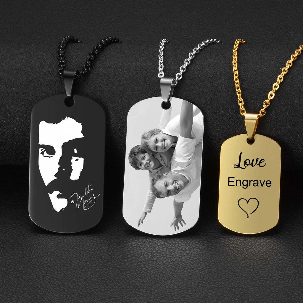 Custom Pictures Photo Necklace for Women Stainless Steel Engrave Family Name Plate Neck Pendant Dog ID name Tag