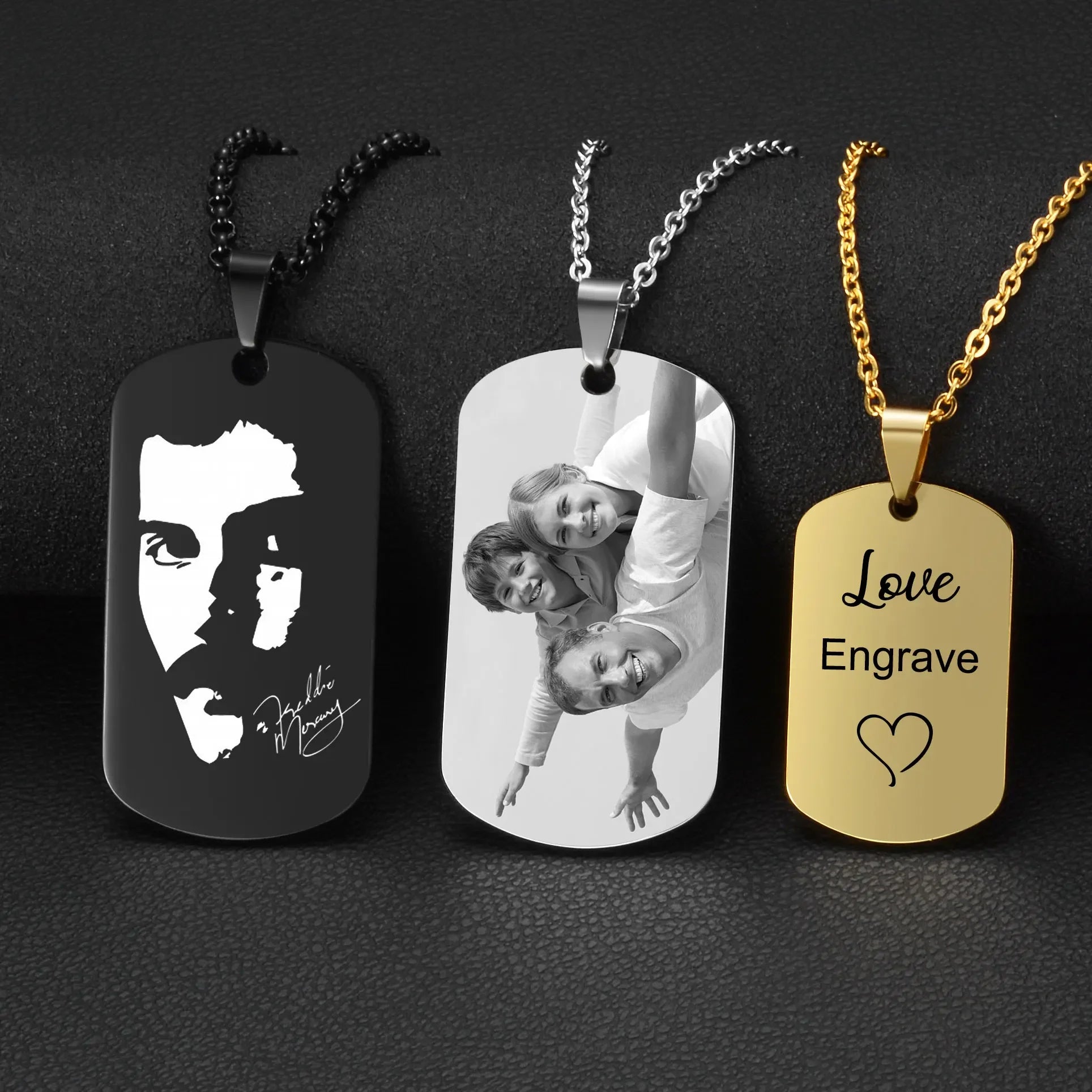Custom Pictures Photo Necklace for Women Stainless Steel Engrave Family Name Plate Neck Pendant Dog ID name Tag