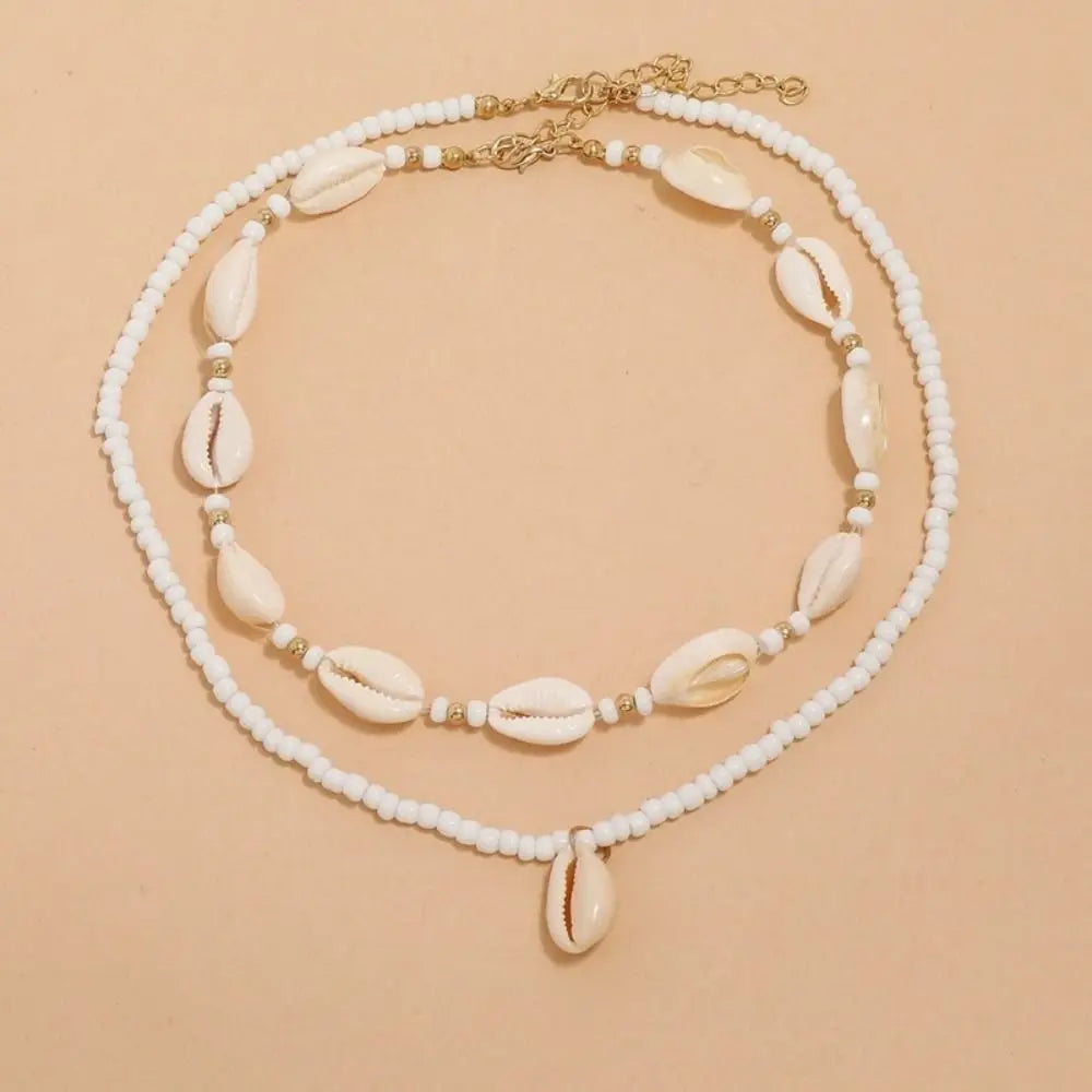 Fashion Geometric Necklace Bead Bohemian Style Clavicle Chain Delicate Double Layer Choker Necklace