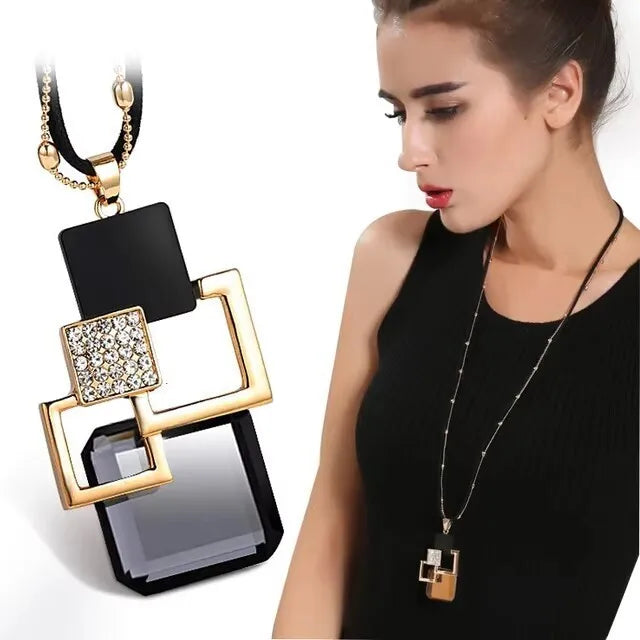 Long Necklace Crystal Women Statement Necklace Jewelry 2024 Fashion Black Chain Drops Maxi Necklaces Pendants Kolye Collier