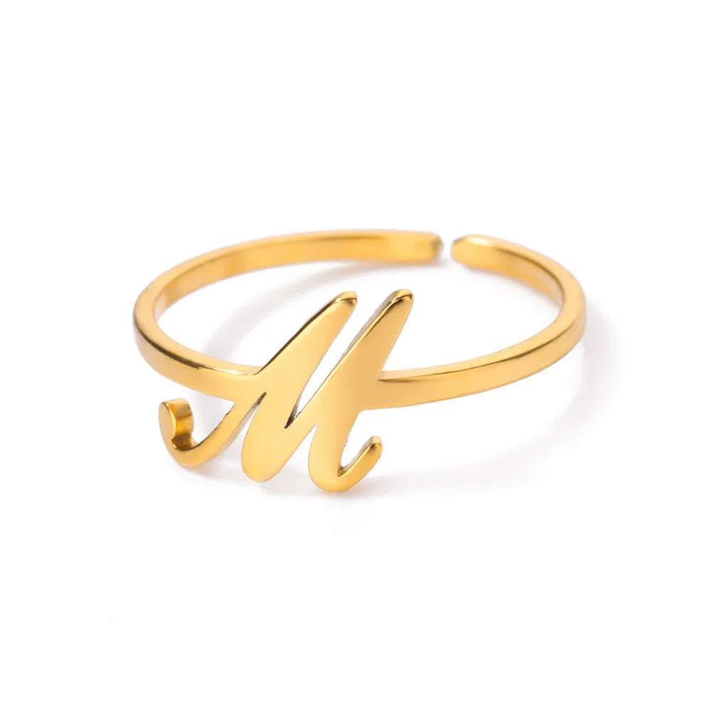 Ring with women's letters adjustable ring with golden stainless steel letters