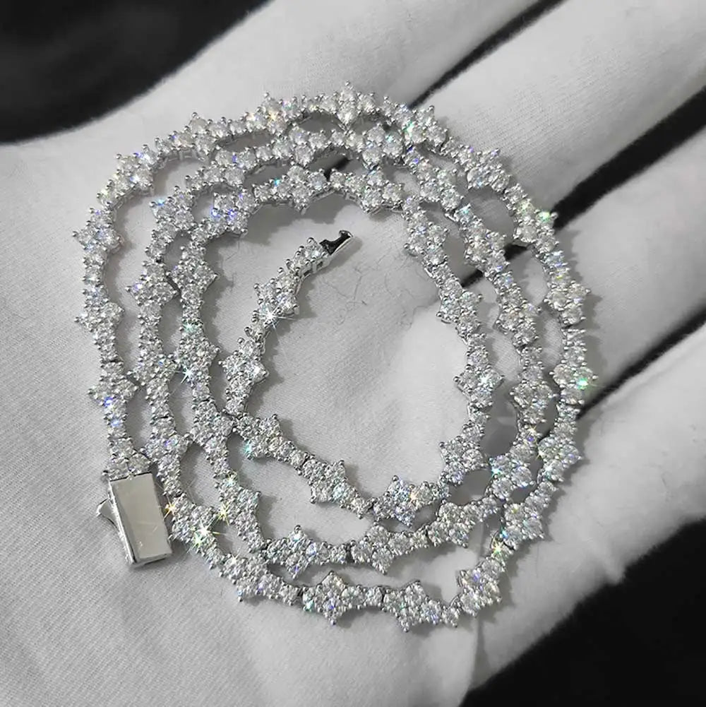 Tennis Chain Necklace for Men Women Iced Out Bling Prong-Setting 925 Sterling Silver Real Moissanite Fashion Jewelry