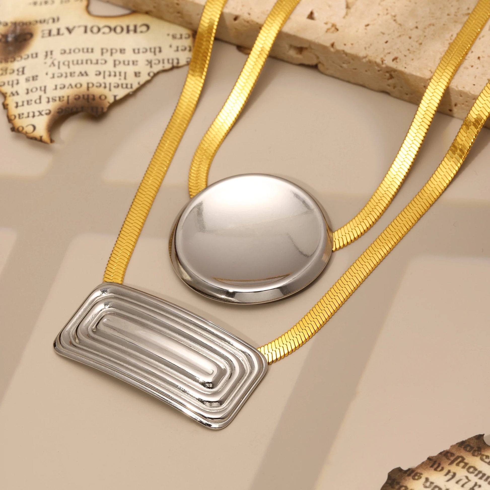 Chic Shiny Necklace For Women Gold Plated Square Pendant Luxury Waterproof Elegant Snake Chain