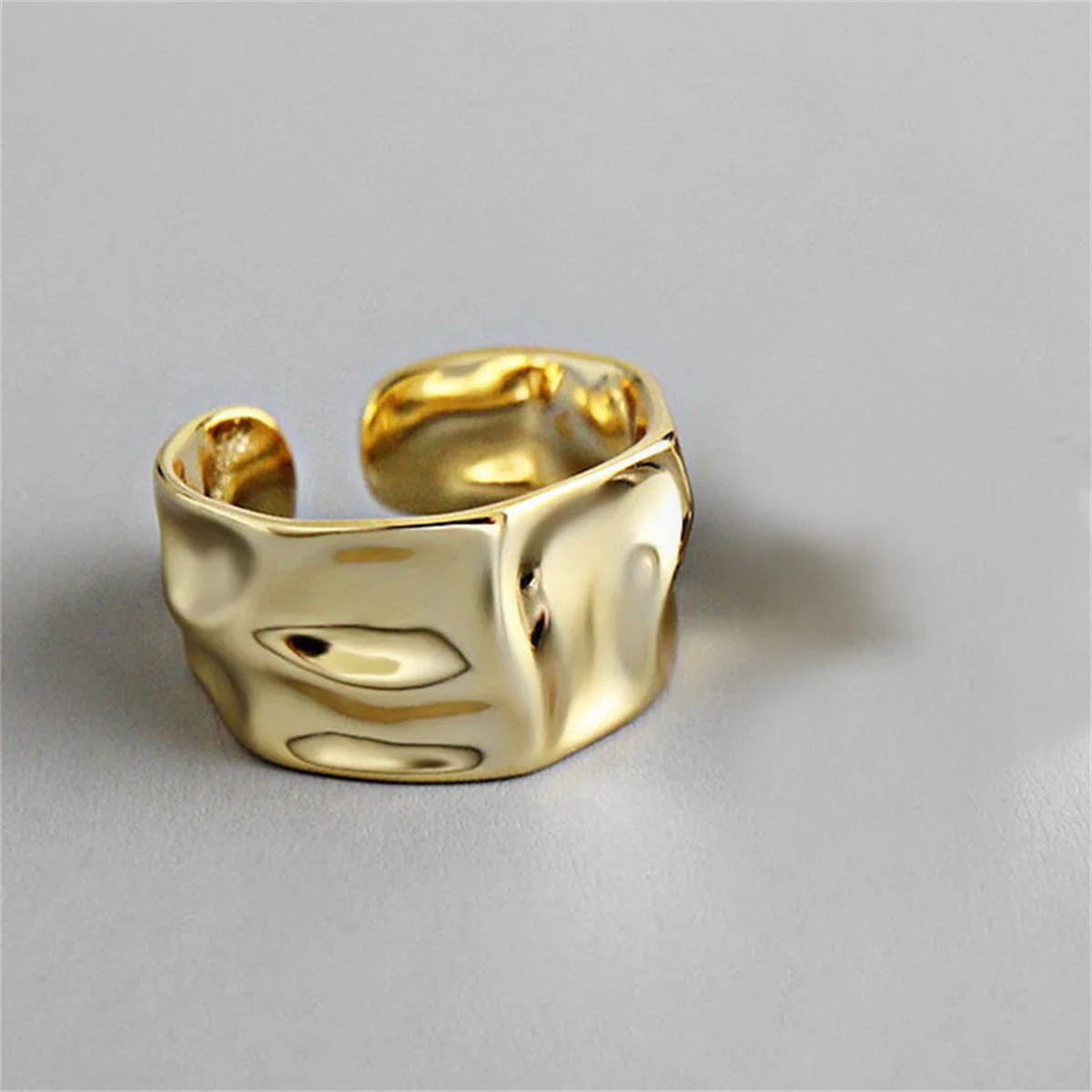 Concave-Convex Irregular Surface Wide Rings Men Women Vintage Jewelry Simple Retro Silver Color Metal Geometric