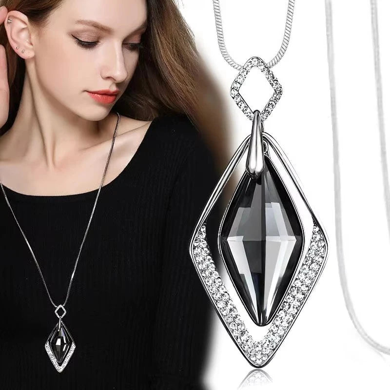 Long Necklace Crystal Women Statement Necklace Jewelry 2024 Fashion Black Chain Drops Maxi Necklaces Pendants Kolye Collier