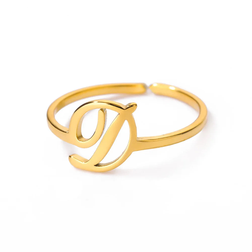 Ring with women's letters adjustable ring with golden stainless steel letters