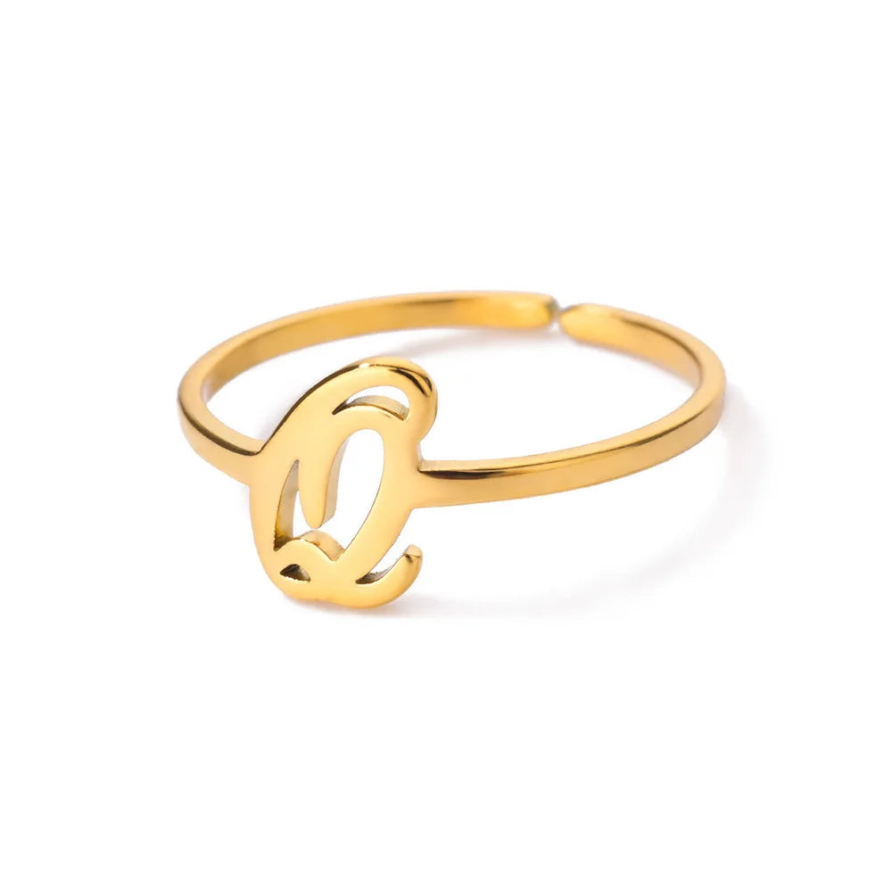 Ring with women's letters adjustable ring with golden stainless steel letters