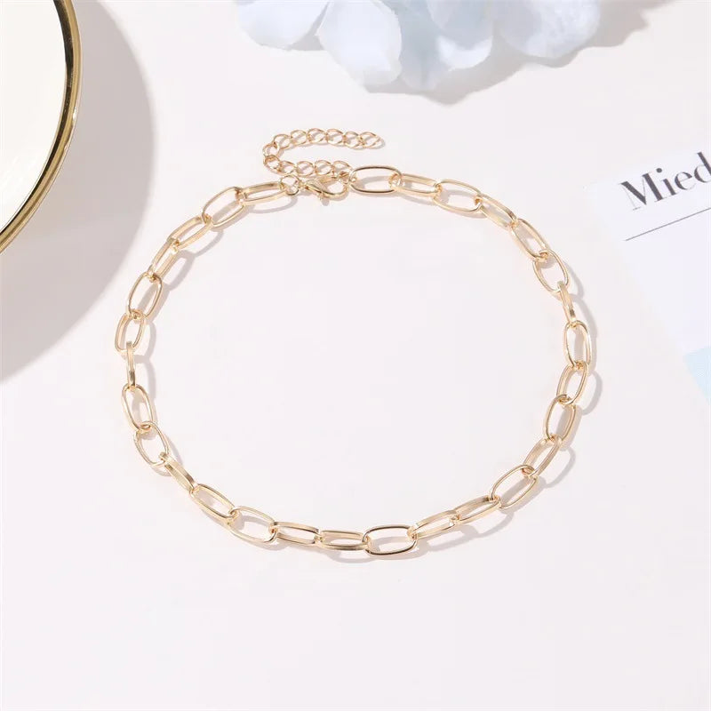 Simple Link Chain Necklace for Women Short Collar Jewelry New Fashion Chokers Necklaces Metal Accessories