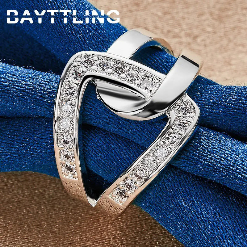 Beautiful 925 Sterling Silver Ring 7/8/9/10# Simple Intertwined Zircon Ring