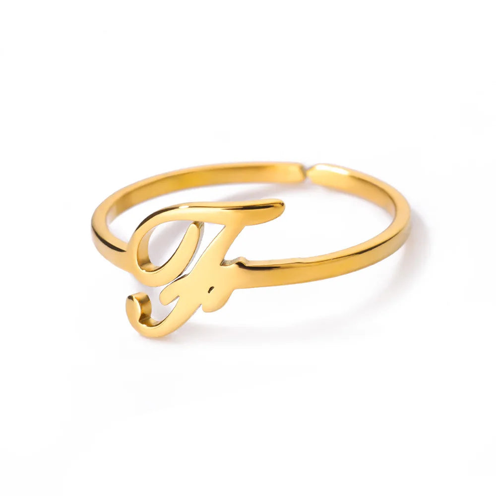 Ring with women's letters adjustable ring with golden stainless steel letters