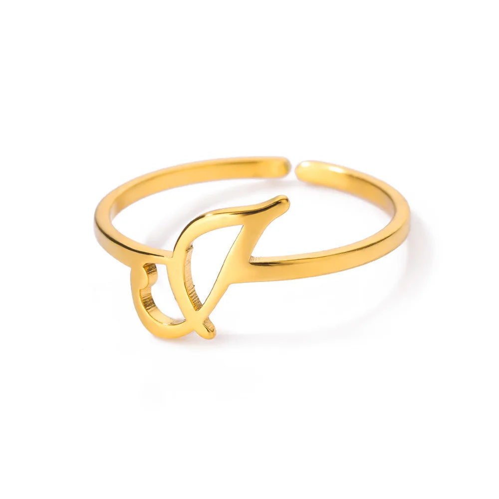 Ring with women's letters adjustable ring with golden stainless steel letters