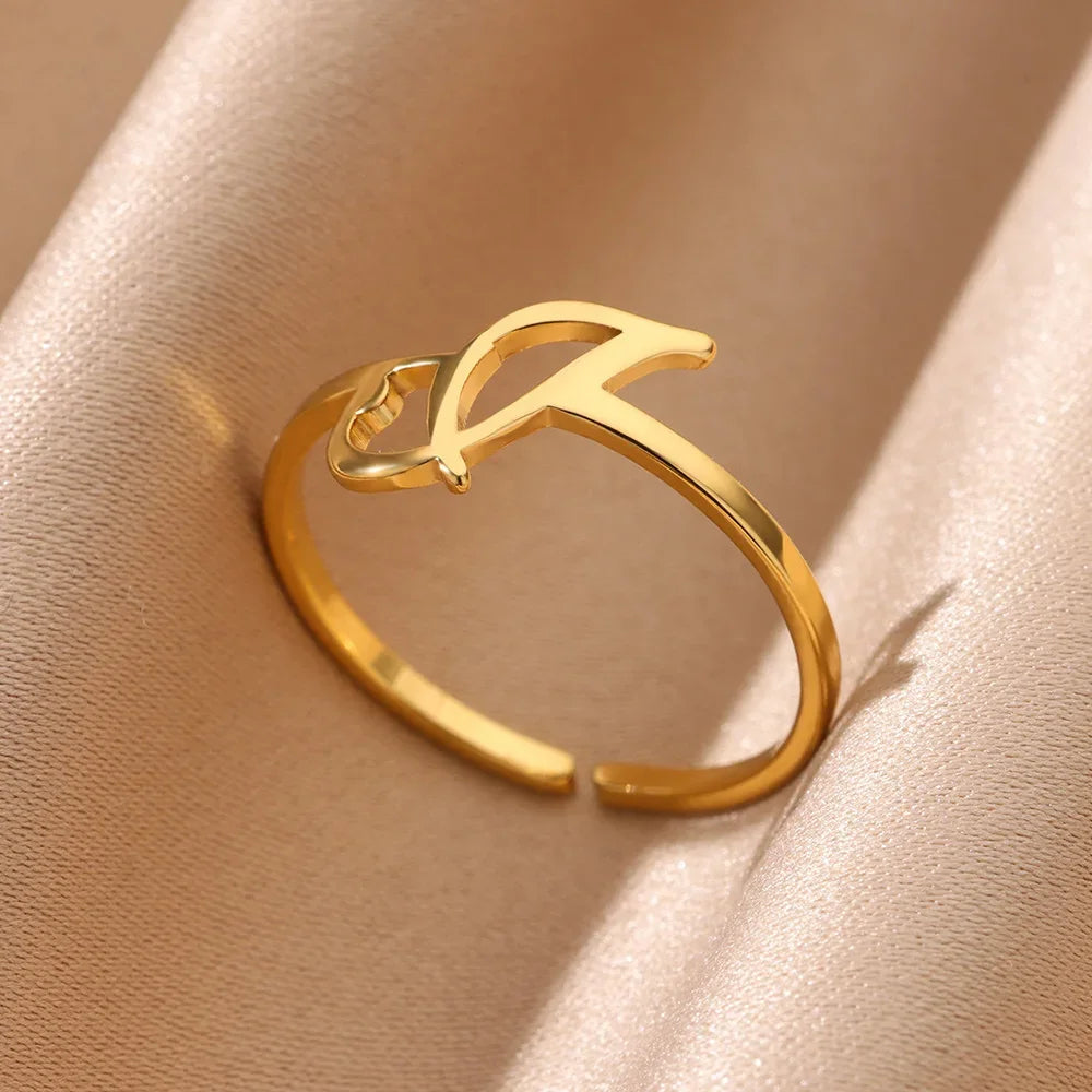 Ring with women's letters adjustable ring with golden stainless steel letters