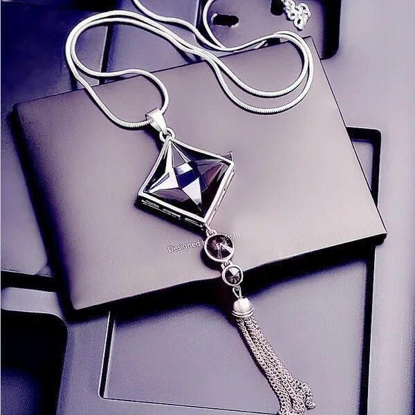 Long Necklace Crystal Women Statement Necklace Jewelry 2024 Fashion Black Chain Drops Maxi Necklaces Pendants Kolye Collier