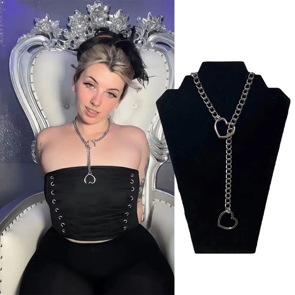 Heart Slip Chain Necklace For Women Girls Trendy Gothic Rock Cuban Necklace Slip Chain Choker Adjustable Long Y-Necklace