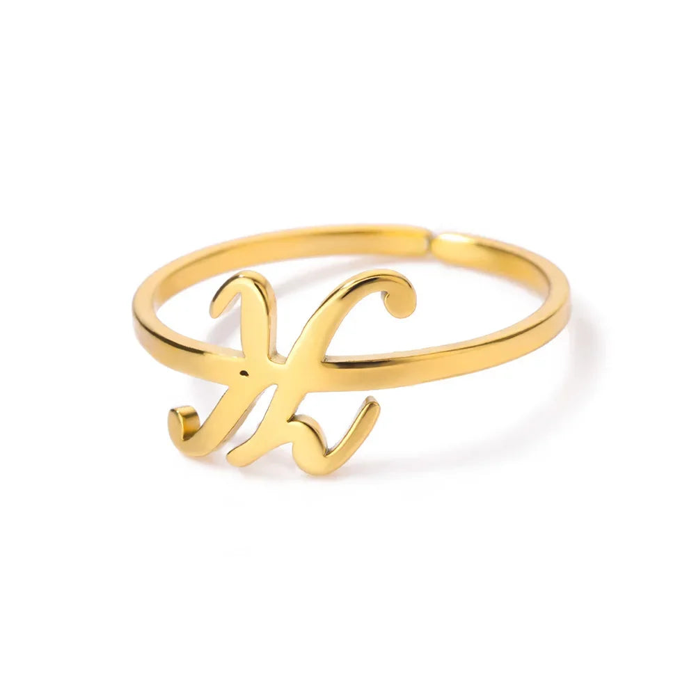 Ring with women's letters adjustable ring with golden stainless steel letters