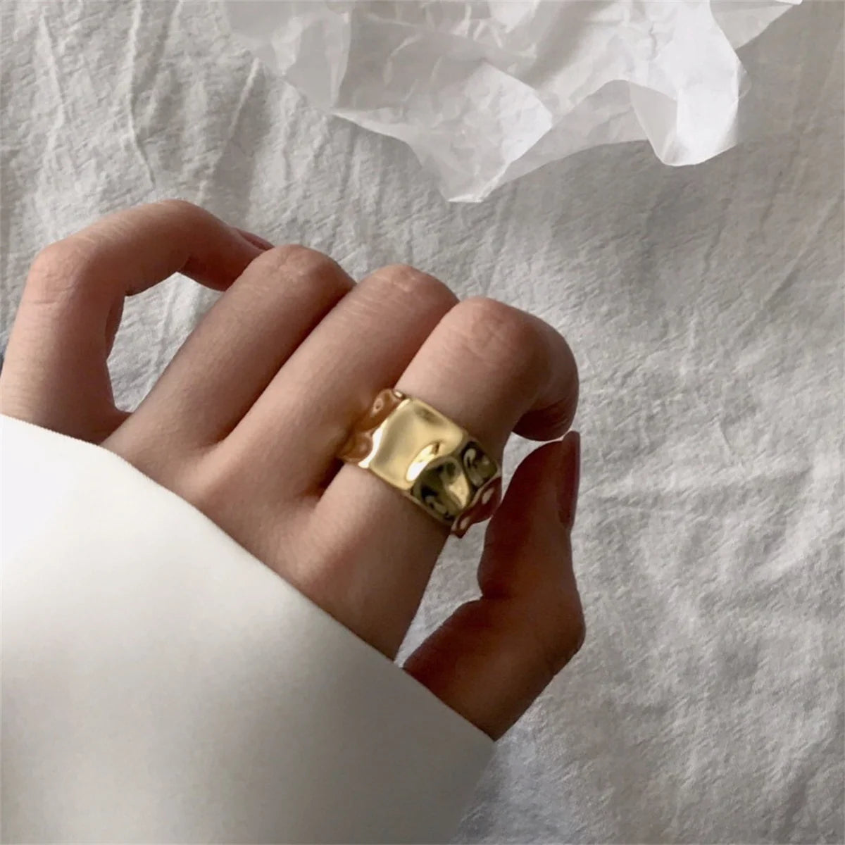 Concave-Convex Irregular Surface Wide Rings Men Women Vintage Jewelry Simple Retro Silver Color Metal Geometric