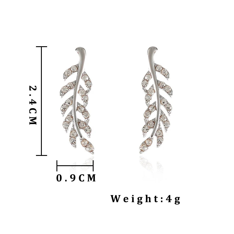 Hollow Out Leaves Earrings for Women Trendy Vintage Crystal Ear Stud Wheat Unique Design Silver Golden Color Girl Jewelry