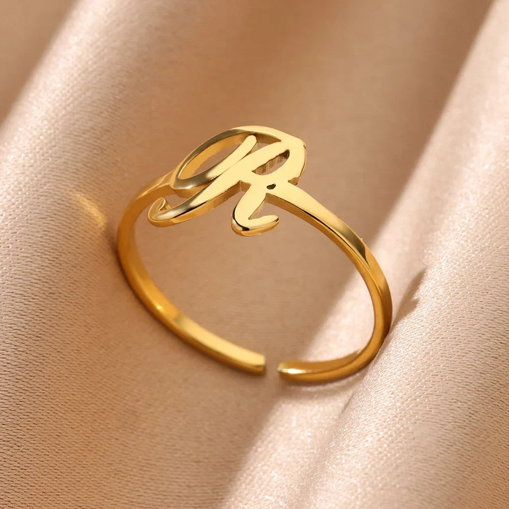 Ring with women's letters adjustable ring with golden stainless steel letters