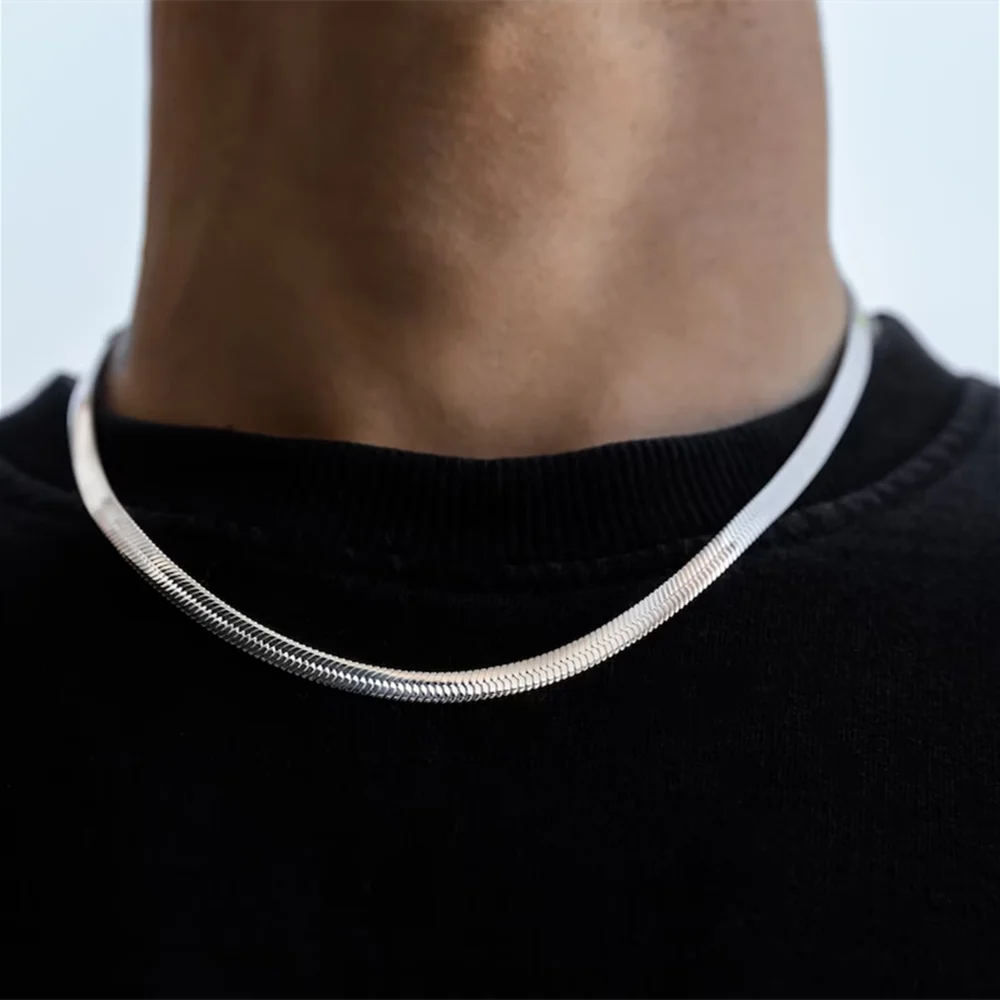Hip Hop Snake Chain Necklace for Men New Fashion Stainless Steel Silver Color Necklace