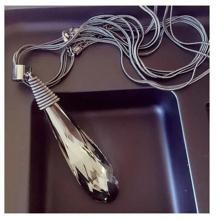 Long Necklace Crystal Women Statement Necklace Jewelry 2024 Fashion Black Chain Drops Maxi Necklaces Pendants Kolye Collier