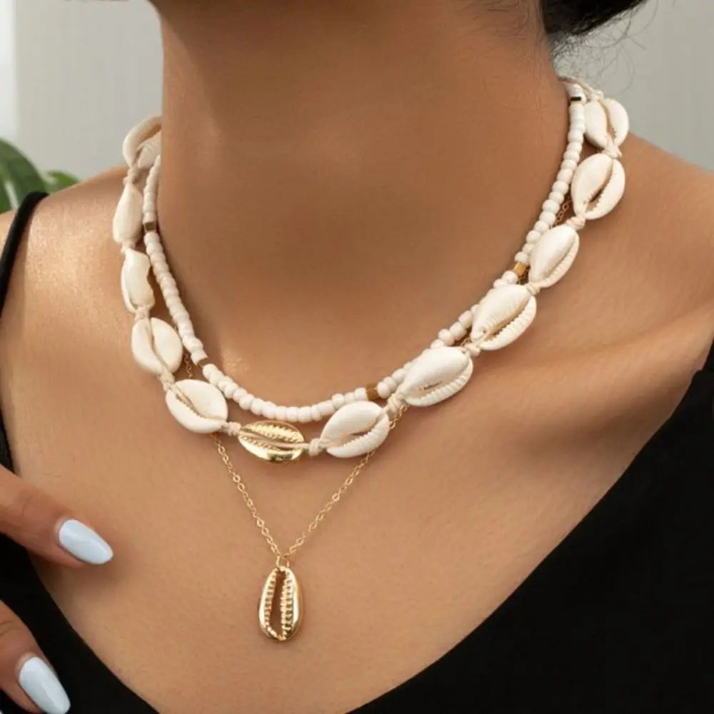 Fashion Geometric Necklace Bead Bohemian Style Clavicle Chain Delicate Double Layer Choker Necklace