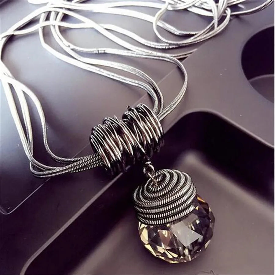 Long Necklace Crystal Women Statement Necklace Jewelry 2024 Fashion Black Chain Drops Maxi Necklaces Pendants Kolye Collier